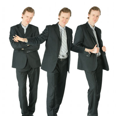 Three identical young men in suits encourage the viewer to properly replicate important data.